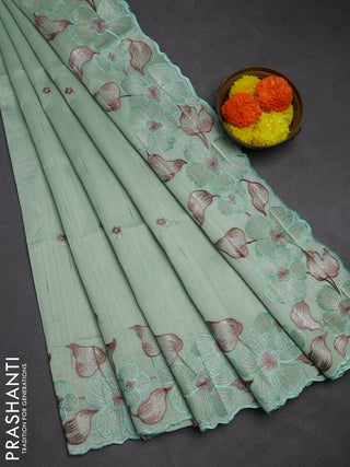 Teal Green Semi Raw Silk Saree - Embroidery Work