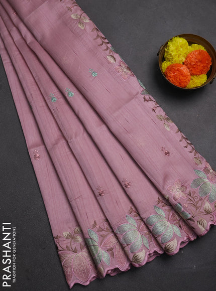 Pastel Pink Semi Raw Silk Saree - Embroidery Work