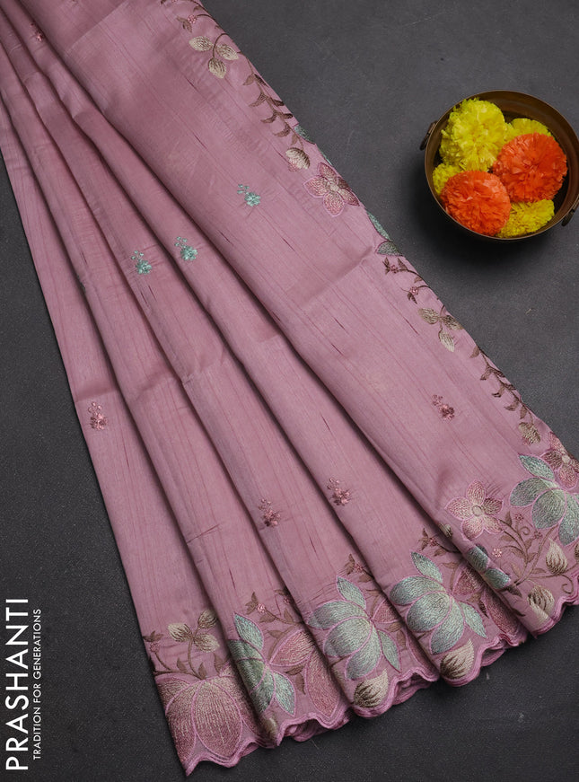 Pastel Pink Semi Raw Silk Saree - Embroidery Work