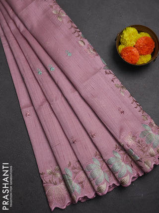 Pastel Pink Semi Raw Silk Saree - Embroidery Work