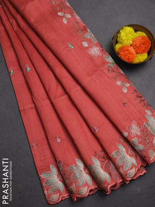 Peach    Semi Raw Silk Saree - Embroidery Work