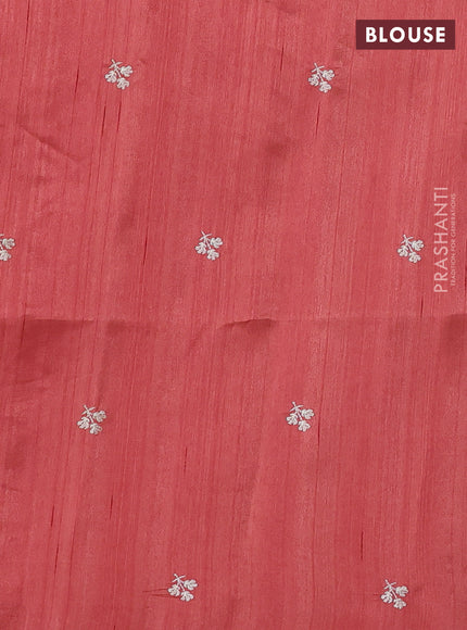 Peach    Semi Raw Silk Saree - Embroidery Work