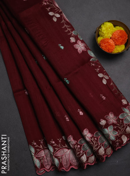 Maroon Semi Raw Silk Saree - Embroidery Work
