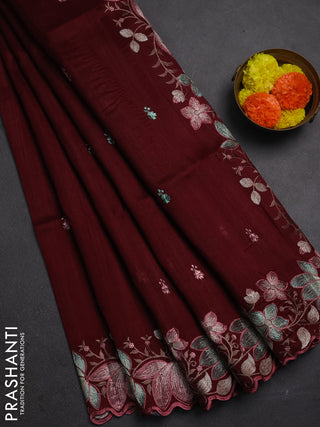 Maroon Semi Raw Silk Saree - Embroidery Work
