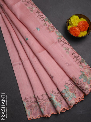 Peach Semi Raw Silk Saree - Embroidery Work