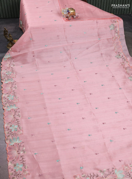 Peach Semi Raw Silk Saree - Embroidery Work