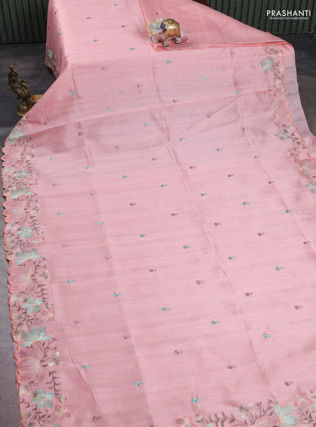 Peach Semi Raw Silk Saree - Embroidery Work
