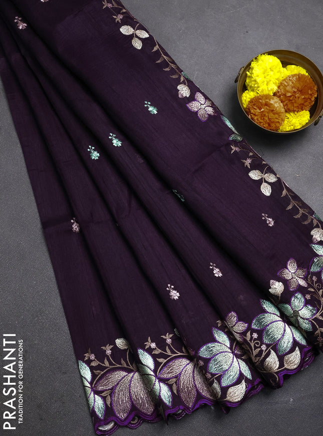 Deep Purple Semi Raw Silk Saree - Embroidery Work