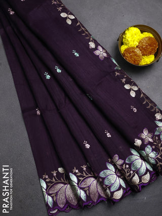 Deep Purple Semi Raw Silk Saree - Embroidery Work