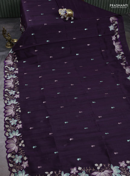Deep Purple Semi Raw Silk Saree - Embroidery Work