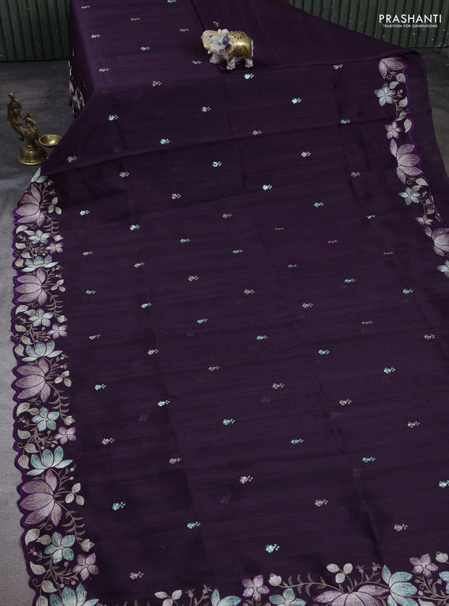 Deep Purple Semi Raw Silk Saree - Embroidery Work