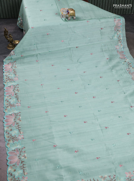 Pastel Green Semi Raw Silk Saree - Embroidery Work
