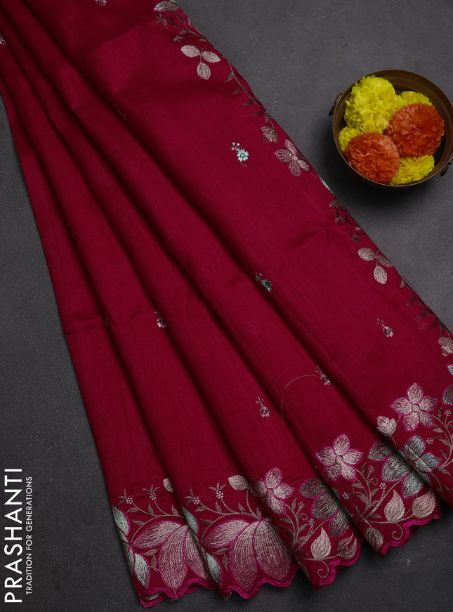 Pink Semi Raw Silk Saree - Embroidery Work