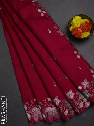Pink Semi Raw Silk Saree - Embroidery Work