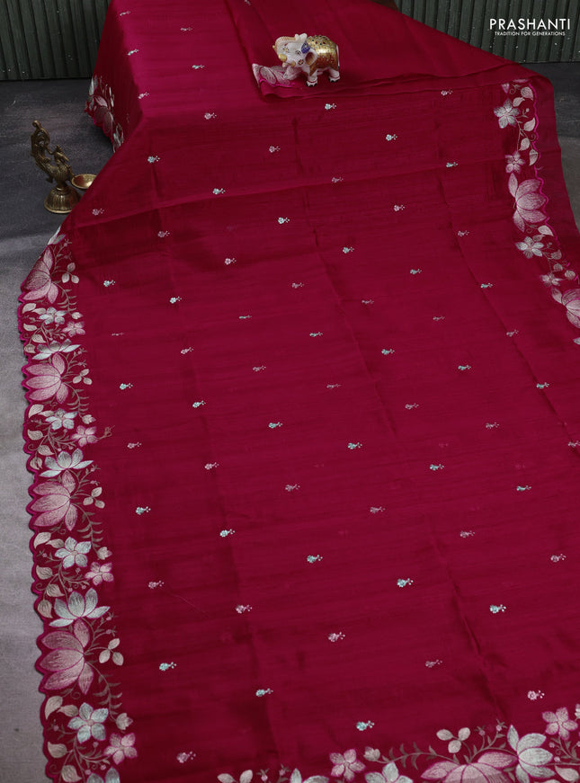 Pink Semi Raw Silk Saree - Embroidery Work