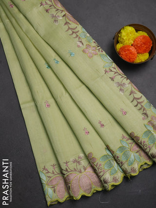 Pista Green Semi Raw Silk Saree - Embroidery Work