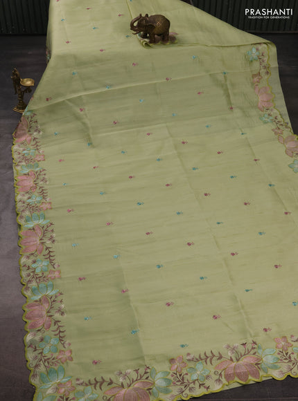 Pista Green Semi Raw Silk Saree - Embroidery Work