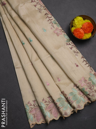 Beige Semi Raw Silk Saree - Embroidery Work