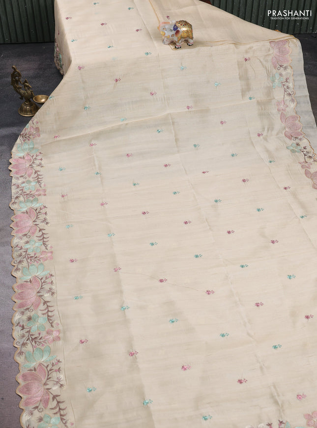 Beige Semi Raw Silk Saree - Embroidery Work