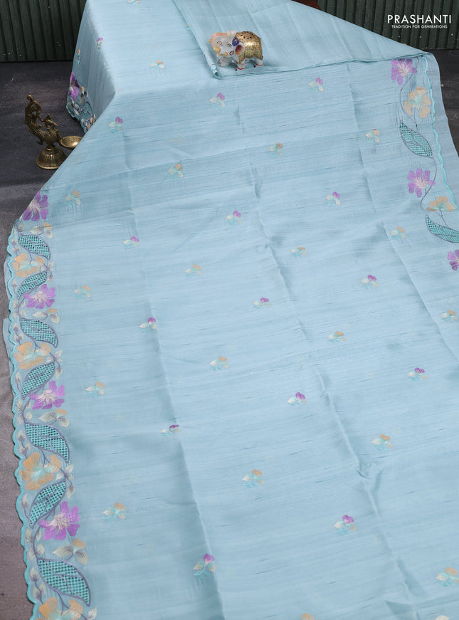 Pastel Blue Semi Raw Silk Saree - Embroidery Work