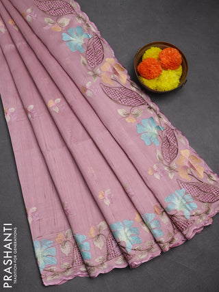 Pastel Pink Semi Raw Silk Saree - Embroidery Work