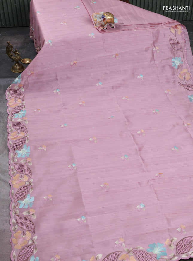 Pastel Pink Semi Raw Silk Saree - Embroidery Work