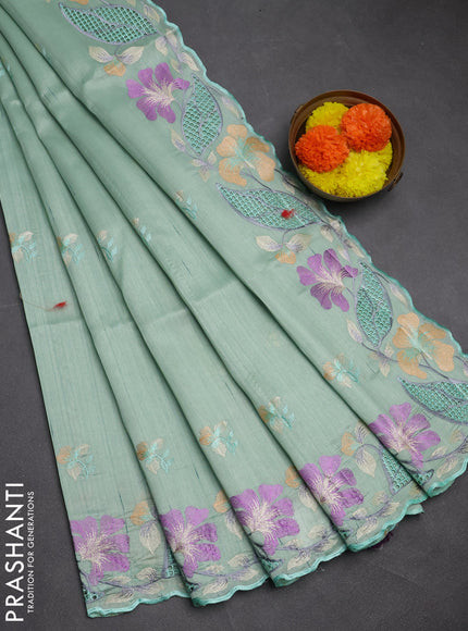 Pastel Green Semi Raw Silk Saree - Embroidery Work
