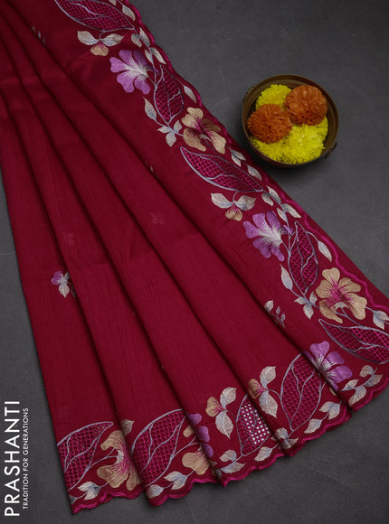 Pink Semi Raw Silk Saree - Embroidery Work
