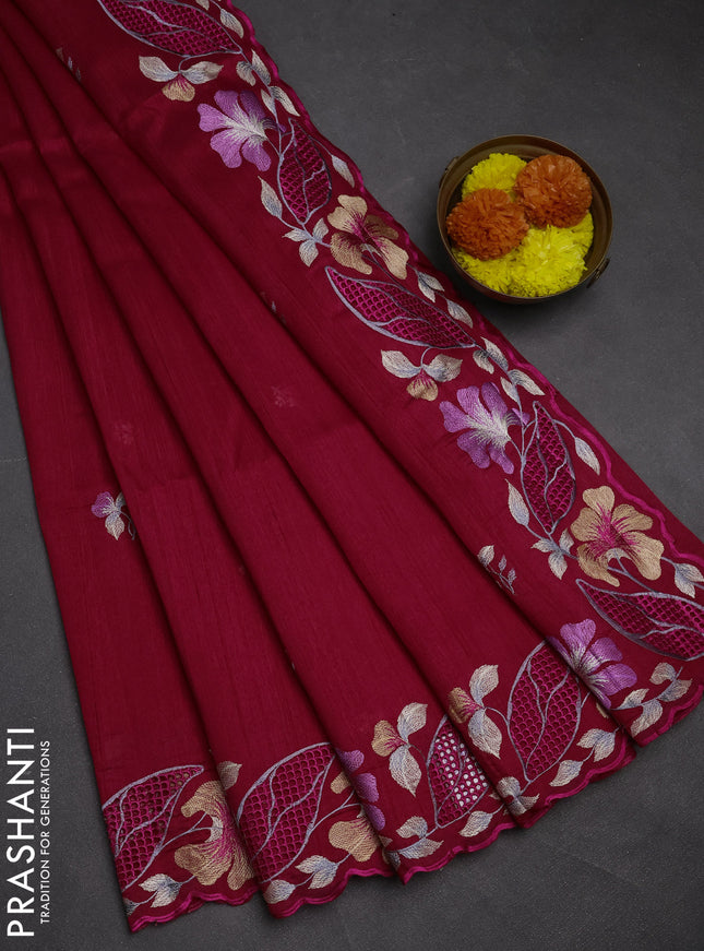 Pink Semi Raw Silk Saree - Embroidery Work