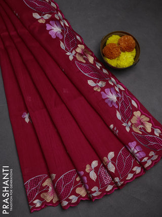 Pink Semi Raw Silk Saree - Embroidery Work