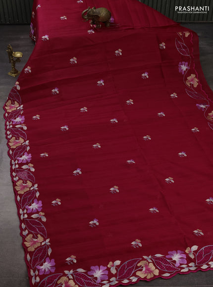 Pink Semi Raw Silk Saree - Embroidery Work
