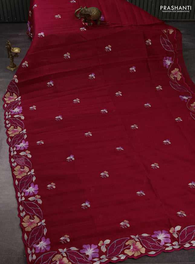 Pink Semi Raw Silk Saree - Embroidery Work
