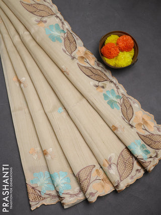 Beige Semi Raw Silk Saree - Embroidery Work