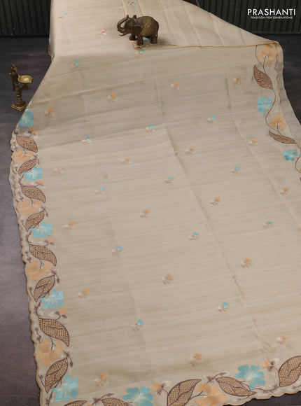 Beige Semi Raw Silk Saree - Embroidery Work