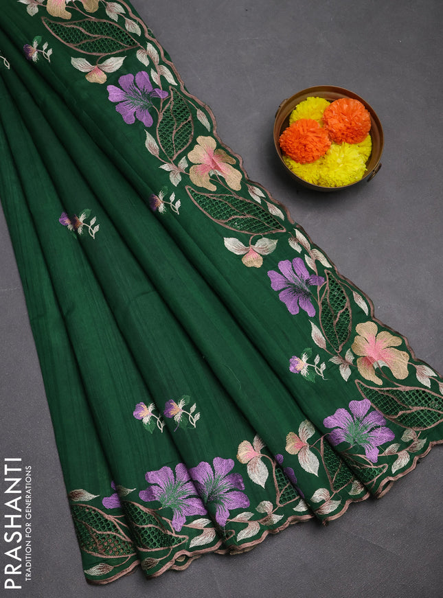 Green Semi Raw Silk Saree - Embroidery Work