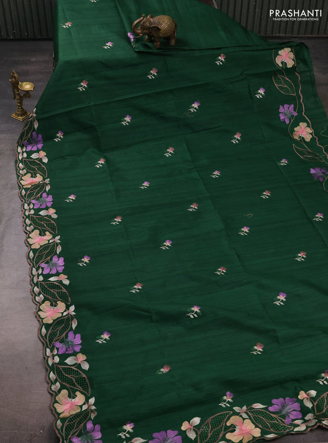 Green Semi Raw Silk Saree - Embroidery Work