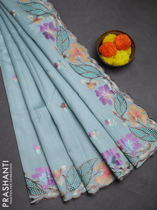 Pastel Blue Semi Raw Silk Saree - Embroidery Work