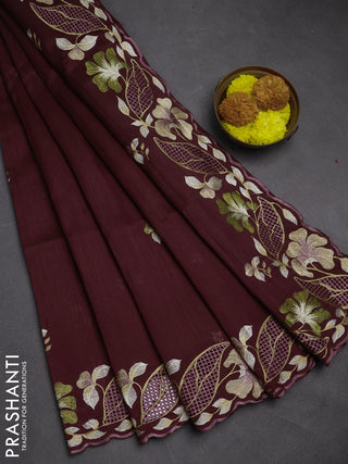 Maroon Semi Raw Silk Saree - Embroidery Work