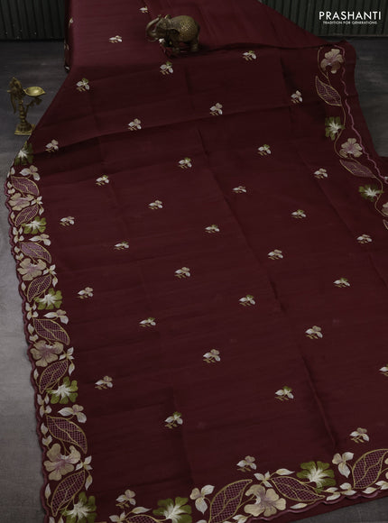 Maroon Semi Raw Silk Saree - Embroidery Work