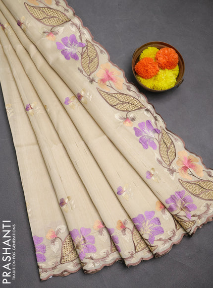 Beige Semi Raw Silk Saree - Embroidery Work