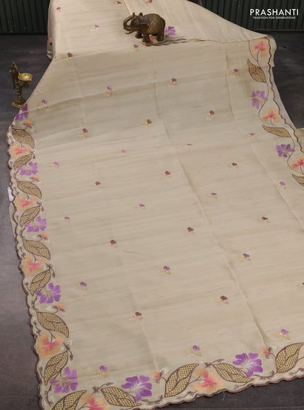 Beige Semi Raw Silk Saree - Embroidery Work