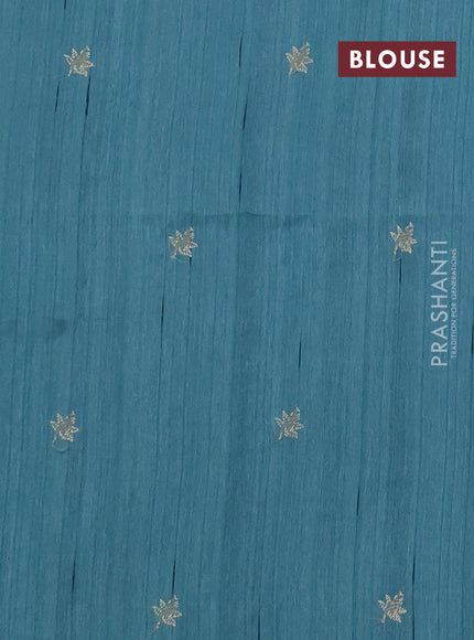 Teal Blue Semi Raw Silk Saree - Embroidery Work