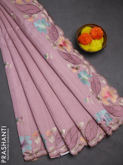 Pastel Pink Semi Raw Silk Saree - Embroidery Work