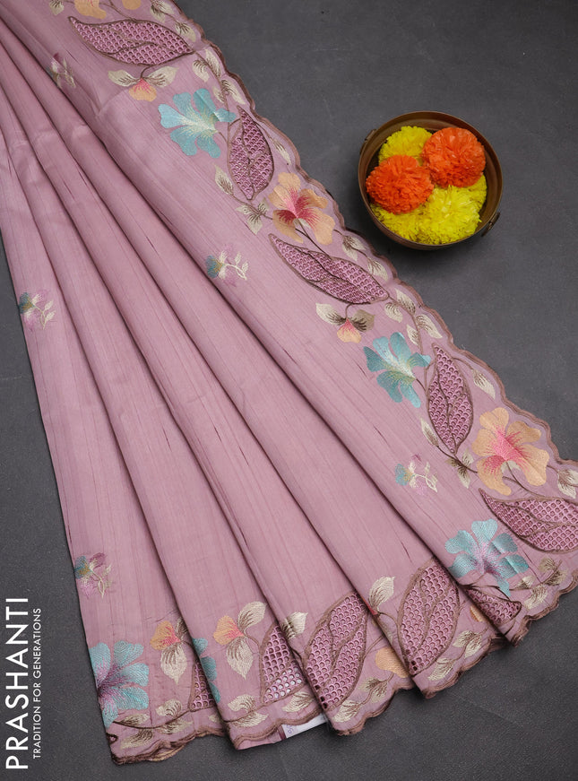 Pastel Pink Semi Raw Silk Saree - Embroidery Work