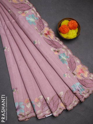 Pastel Pink Semi Raw Silk Saree - Embroidery Work