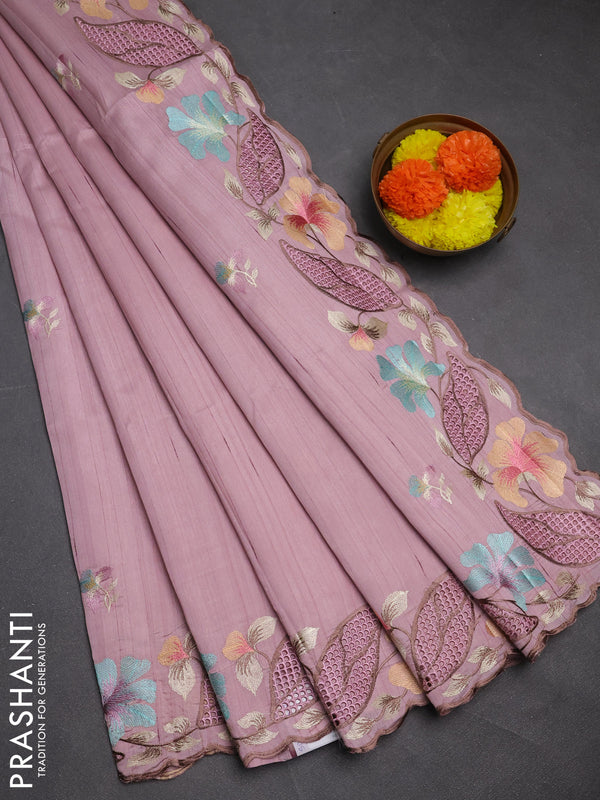 Pastel Pink Semi Raw Silk Saree - Embroidery Work