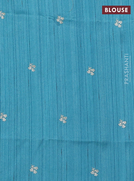 Teal Blue Semi Raw Silk Saree - Embroidery Work