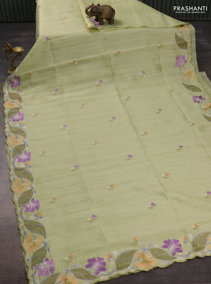 Pista Green Semi Raw Silk Saree - Embroidery Work