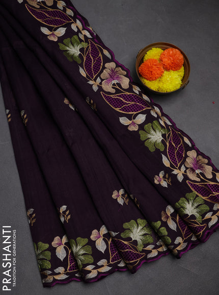 Deep Purple Semi Raw Silk Saree - Embroidery Work