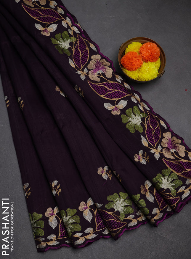 Deep Purple Semi Raw Silk Saree - Embroidery Work